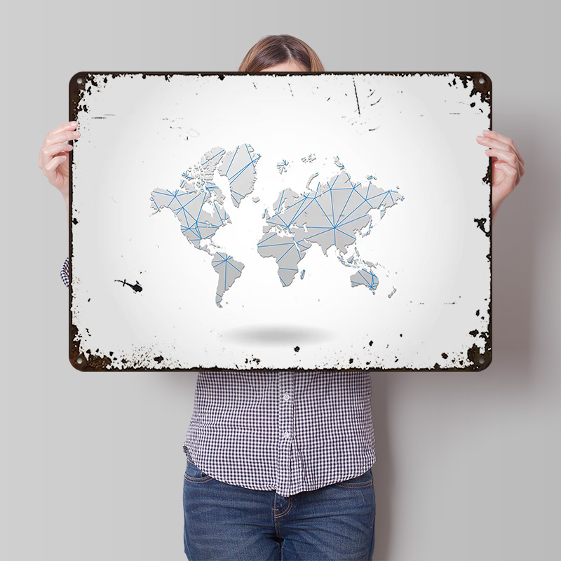 World Of Retro Gaming - Affiche en tôle Carte du Monde,