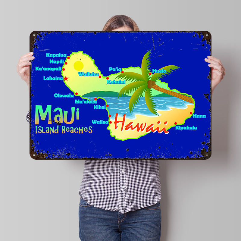Retro Gaming Island - Affiche en tôle de la carte